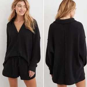 Aerie lumberjane waffle polo sweatshirt